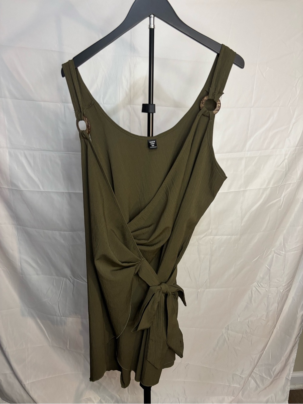 SHEIN Olive Green Midi Wrap Dress with Ring Strap Detail